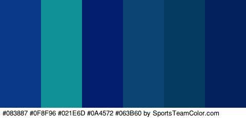 #083887 #0F8F96 #021E6D #0A4572 #063B60 #03205E Colors