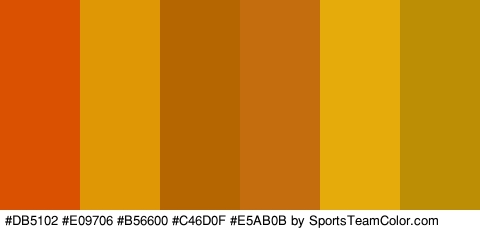 #DB5102 #E09706 #B56600 #C46D0F #E5AB0B #BC8E05 Colors