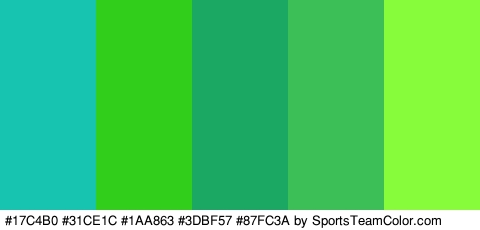 #17C4B0 #31CE1C #1AA863 #3DBF57 #87FC3A Colors