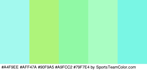 #A4F9EE #AFF47A #90F9A5 #A9FCC2 #79F7E4 Colors