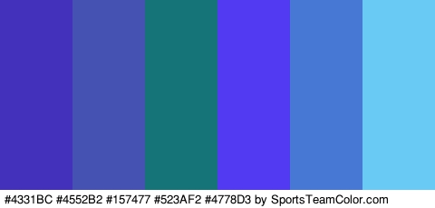 #4331BC #4552B2 #157477 #523AF2 #4778D3 #69CAF4 Colors