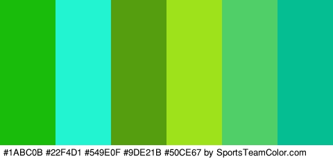 #1ABC0B #22F4D1 #549E0F #9DE21B #50CE67 #05BF93 Colors