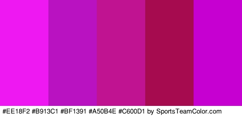 #EE18F2 #B913C1 #BF1391 #A50B4E #C600D1 Colors