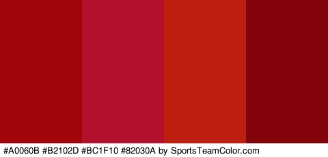 #A0060B #B2102D #BC1F10 #82030A Colors