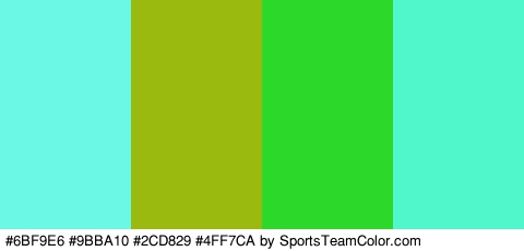 #6BF9E6 #9BBA10 #2CD829 #4FF7CA Colors