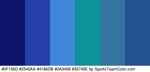 #0F156D #2540AA #4186DB #0A9499 #35749E #225291 Colors