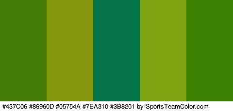 #437C06 #86960D #05754A #7EA310 #3B8201 Colors