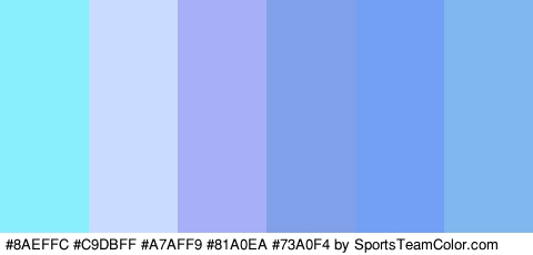 #8AEFFC #C9DBFF #A7AFF9 #81A0EA #73A0F4 #7FB7EF Colors