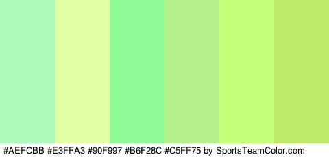 #AEFCBB #E3FFA3 #90F997 #B6F28C #C5FF75 #BDE868 Colors