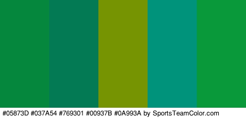 #05873D #037A54 #769301 #00937B #0A993A Colors