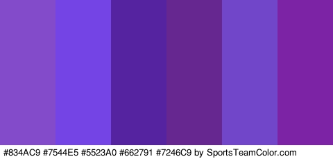 #834AC9 #7544E5 #5523A0 #662791 #7246C9 #7C22A5 Colors