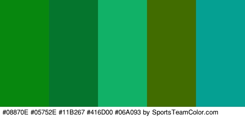 #08870E #05752E #11B267 #416D00 #06A093 Colors