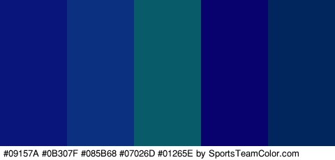 #09157A #0B307F #085B68 #07026D #01265E Colors