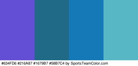 #634FD6 #216A87 #1679B7 #58B7C4 Colors