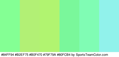 #84FF94 #B2EF75 #B0F470 #79F79A #80FCB4 #91F2EB Colors