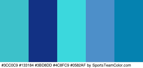 #3CC0C9 #133184 #3BD8DD #4C8FC9 #0582AF Colors