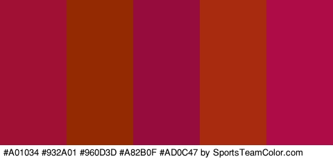 #A01034 #932A01 #960D3D #A82B0F #AD0C47 Colors