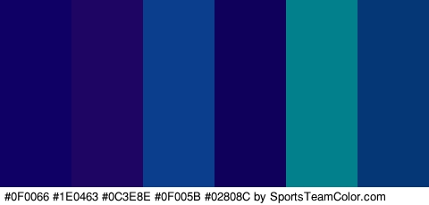 #0F0066 #1E0463 #0C3E8E #0F005B #02808C #053777 Colors