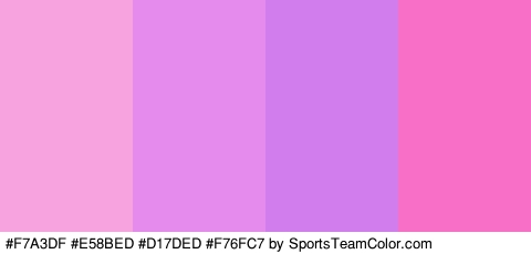 #F7A3DF #E58BED #D17DED #F76FC7 Colors