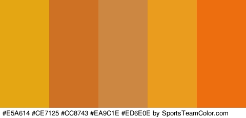 #E5A614 #CE7125 #CC8743 #EA9C1E #ED6E0E Colors