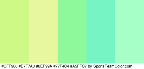 #CFF986 #E7F7A0 #8EF99A #77F4C4 #A5FFC7 Colors