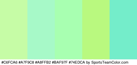 #C6FCA6 #A7F9C8 #A8FFB2 #BAF97F #74EDCA Colors