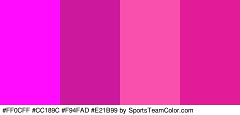 #FF0CFF #CC189C #F94FAD #E21B99 Colors