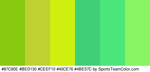 #87C90E #BED130 #CEEF10 #40CE76 #4BE57C #88F464 Colors