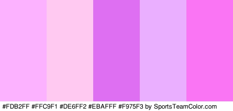 #FDB2FF #FFC9F1 #DE6FF2 #EBAFFF #F975F3 Colors