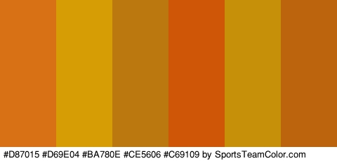 #D87015 #D69E04 #BA780E #CE5606 #C69109 #BC640D Colors