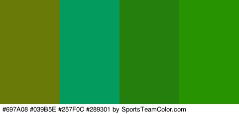 #697A08 #039B5E #257F0C #289301 Colors