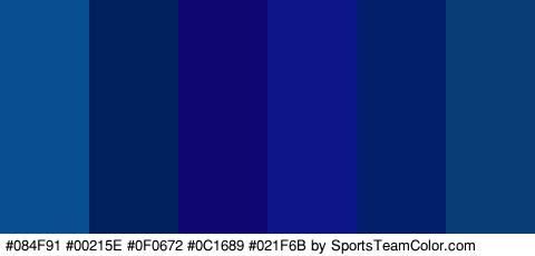 #084F91 #00215E #0F0672 #0C1689 #021F6B #073E75 Colors