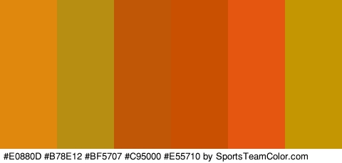 #E0880D #B78E12 #BF5707 #C95000 #E55710 #C49601 Colors