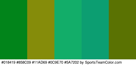 #018419 #858C09 #11AD69 #0C9E70 #5A7202 Colors