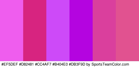 #EF5DEF #D82481 #CC4AF7 #B404E0 #DB3F9D #E05390 Colors