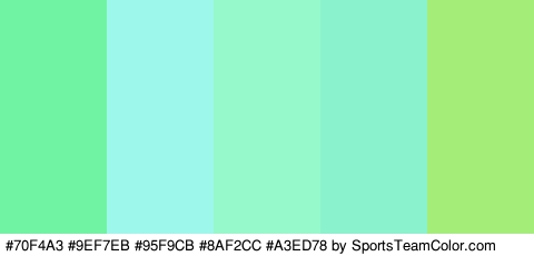 #70F4A3 #9EF7EB #95F9CB #8AF2CC #A3ED78 Colors