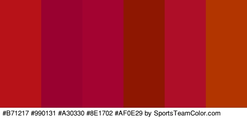 #B71217 #990131 #A30330 #8E1702 #AF0E29 #B23500 Colors