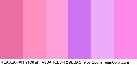 #EA6EA4 #FF91C0 #FFA0DA #CE74F2 #EBACF9 #FC8AE9 Colors