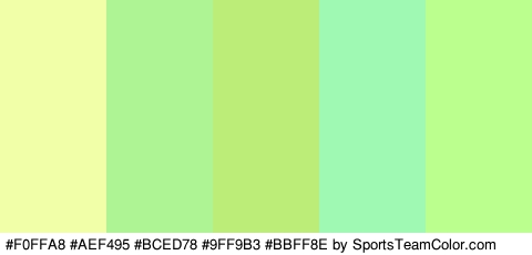 #F0FFA8 #AEF495 #BCED78 #9FF9B3 #BBFF8E Colors