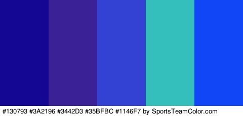 #130793 #3A2196 #3442D3 #35BFBC #1146F7 Colors