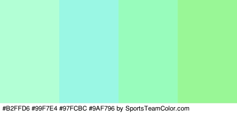 #B2FFD6 #99F7E4 #97FCBC #9AF796 Colors