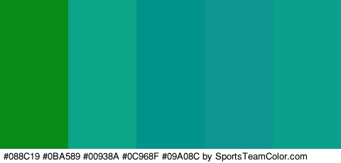 #088C19 #0BA589 #00938A #0C968F #09A08C Colors