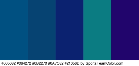 #005082 #064272 #0B2270 #0A7C82 #21056D Colors