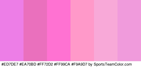 #ED7DE7 #EA70BD #FF72D2 #FF99CA #F9A9D7 #EF9BDC Colors