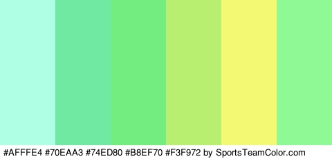 #AFFFE4 #70EAA3 #74ED80 #B8EF70 #F3F972 #8EF995 Colors