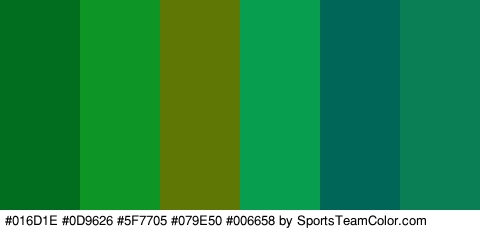 #016D1E #0D9626 #5F7705 #079E50 #006658 #0A7F56 Colors