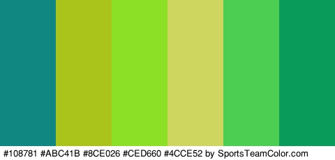 #108781 #ABC41B #8CE026 #CED660 #4CCE52 #099B59 Colors