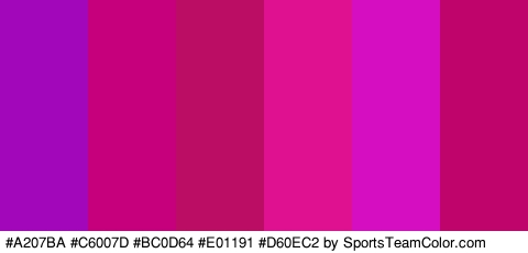 #A207BA #C6007D #BC0D64 #E01191 #D60EC2 #BF056B Colors