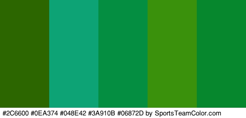 #2C6600 #0EA374 #048E42 #3A910B #06872D Colors