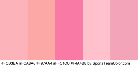 #FCB3BA #FCA8A6 #F97AA4 #FFC1CC #F4A4B8 Colors